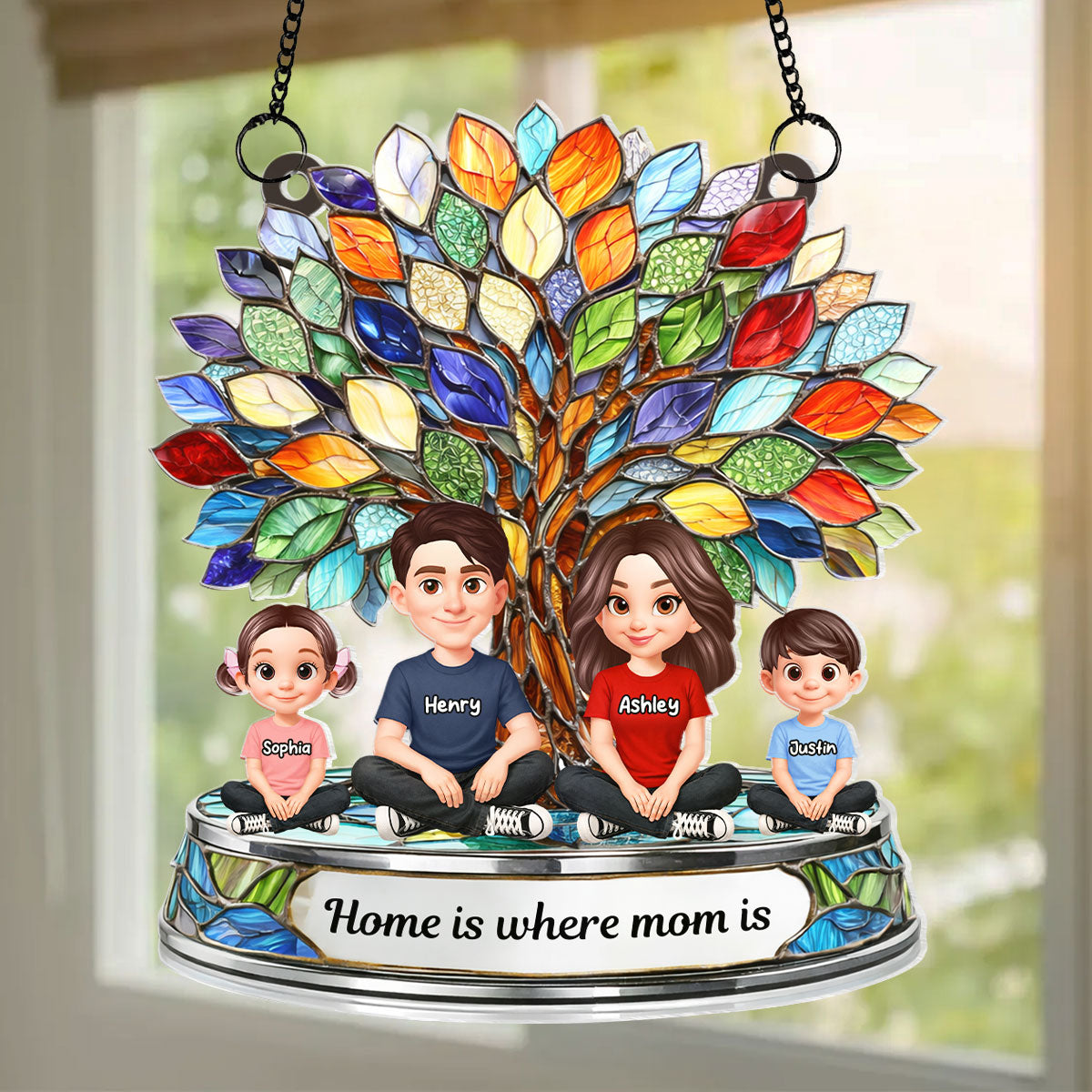 Family Tree - Personalized Acrylic Window Hanging Suncatcher - Heartfelt Mother's Day Gift for Mom, Wife