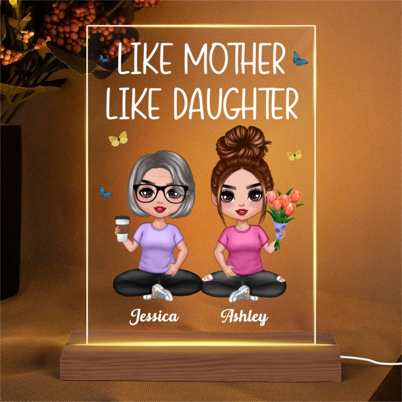 Mother Daughter Doll Sitting Flowers Personalized Acrylic LED Night Light
