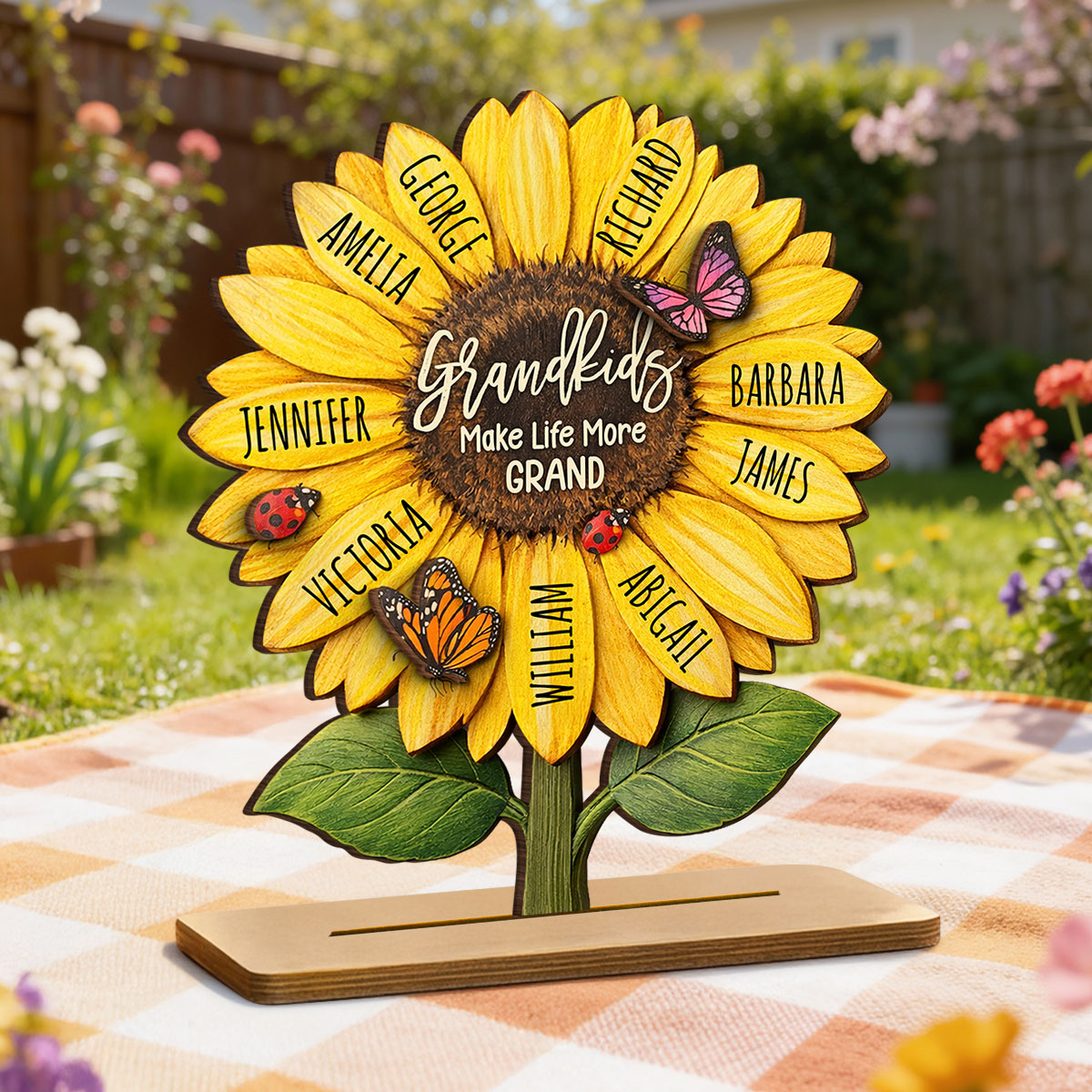 Grandkids Make Life More Grand - Personalized 2-Layered Wooden Plaque - Sentimental Mother's Day Gift for Grandma, Wife, Mom