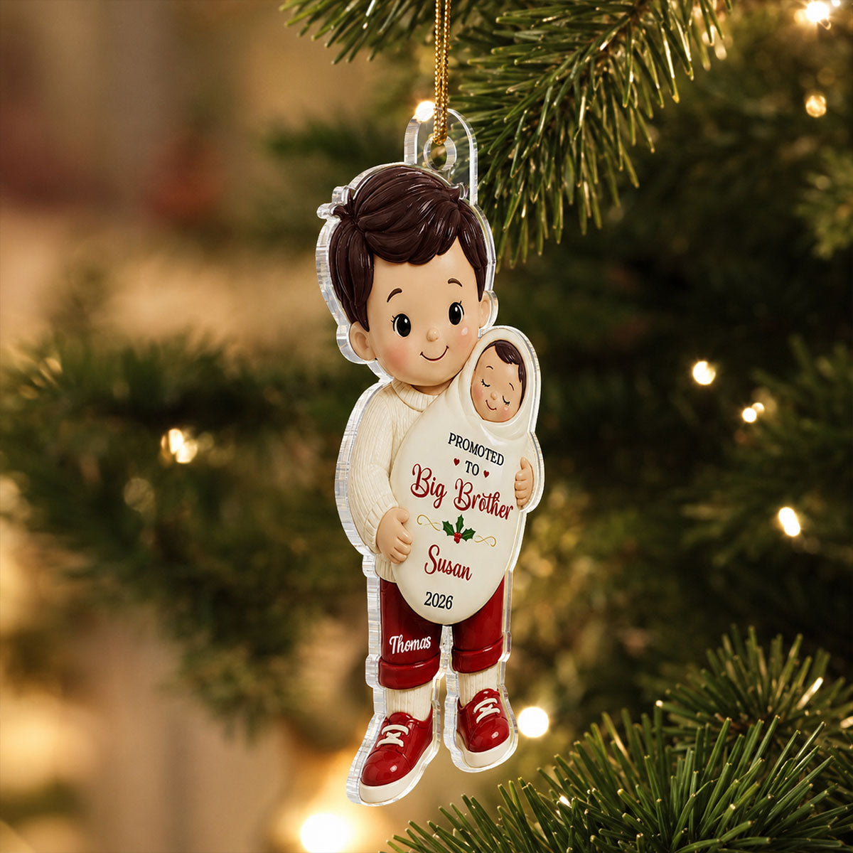 Promoted To Big Sibling Christmas Theme 2D Flat - Personalized Acrylic Ornament - New Big Brother, New Big Sister Gift