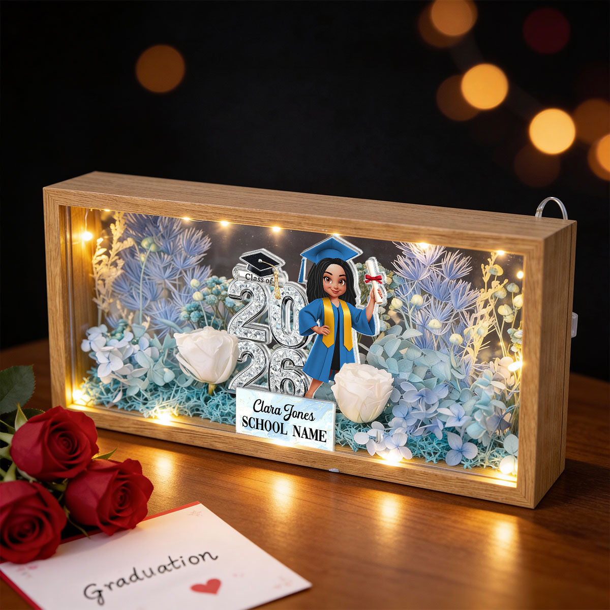 Class Of 2026 2027 Senior - Personalized DIY Flower Shadow Box LED Night Light - Graduation Gift For Graduates, Daughter