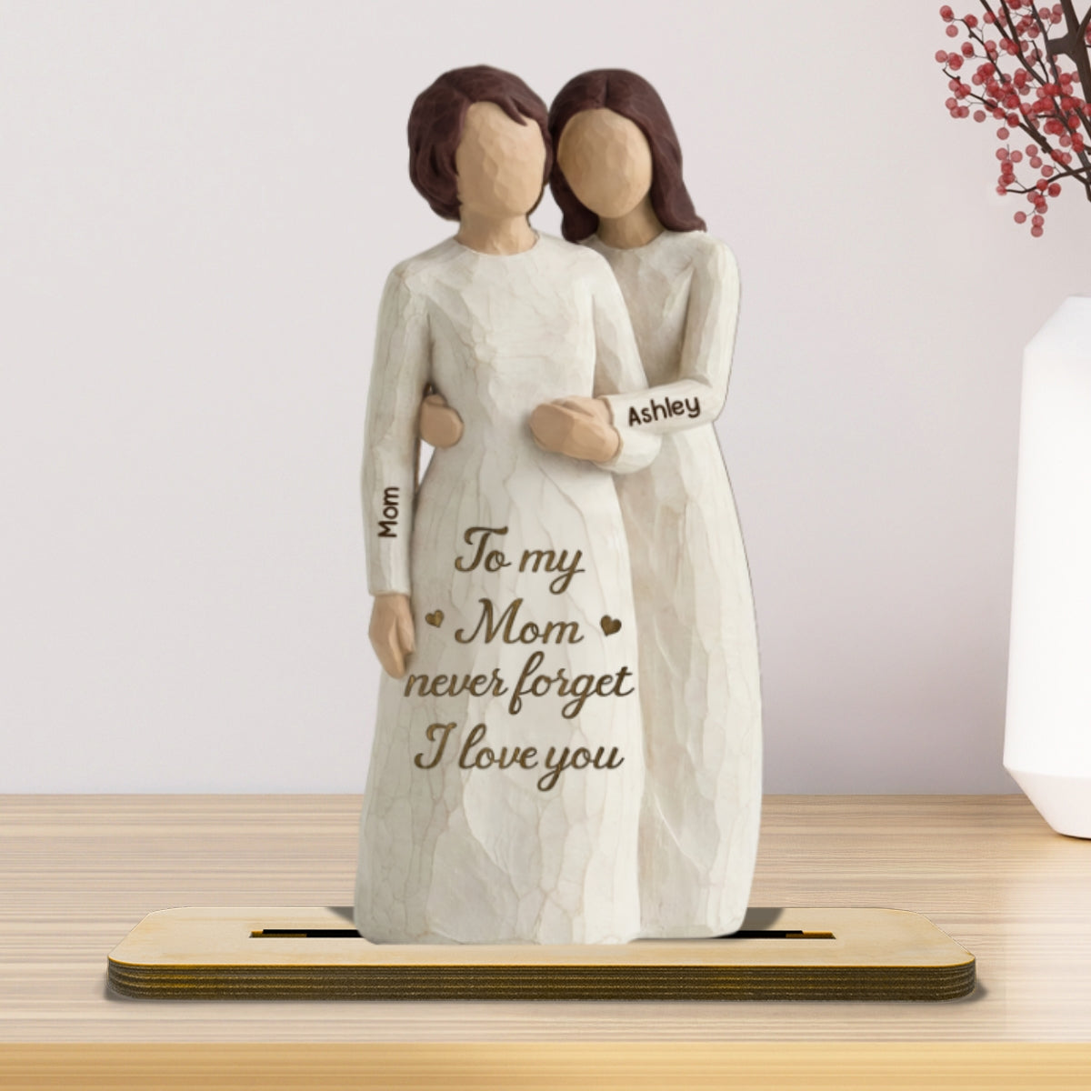To Mom Never Forget I Love You 2D Flat - Personalized 2-Layered Wooden Plaque - Gift For Mom From Daughter