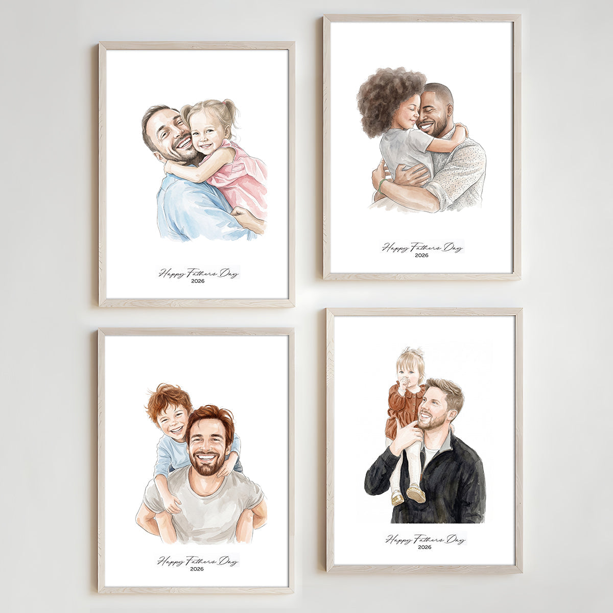 Custom Father's Day Watercolor Portrait from Photo - Personalized Poster - Gift for Him