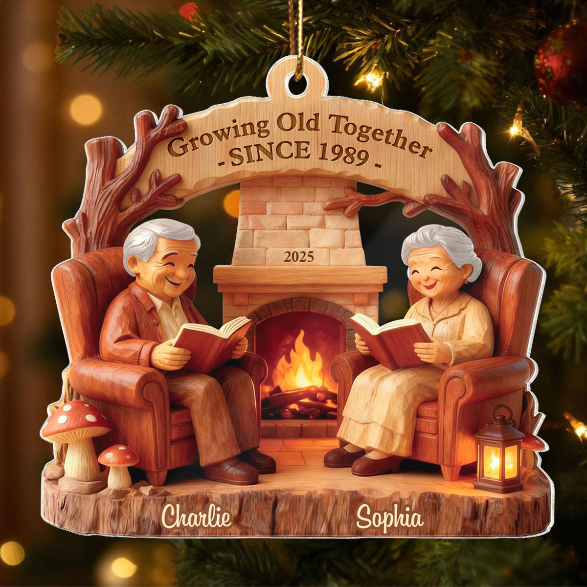 Growing Old Together Wooden Figurine - Personalized Acrylic Ornament - Heartwarming Christmas Gift For Him, For Her, For Couple