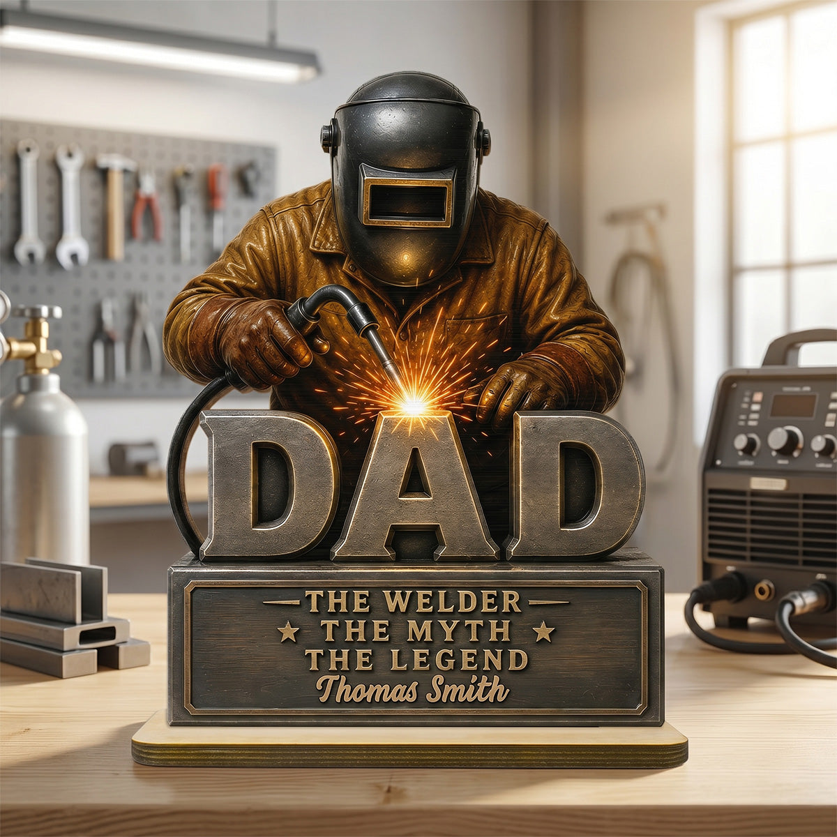 Welder Dad The Man The Myth - Personalized 2-Layered Wooden Plaque -  Gift For Welders, Metal Worker Mechanic Welding Dad, Husband