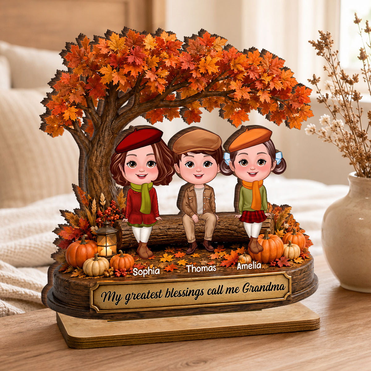 My Greatest Blessings Call Me Grandma - Personalized 2-Layered Wooden Plaque - Fall Season Gift, Gift For Grandma
