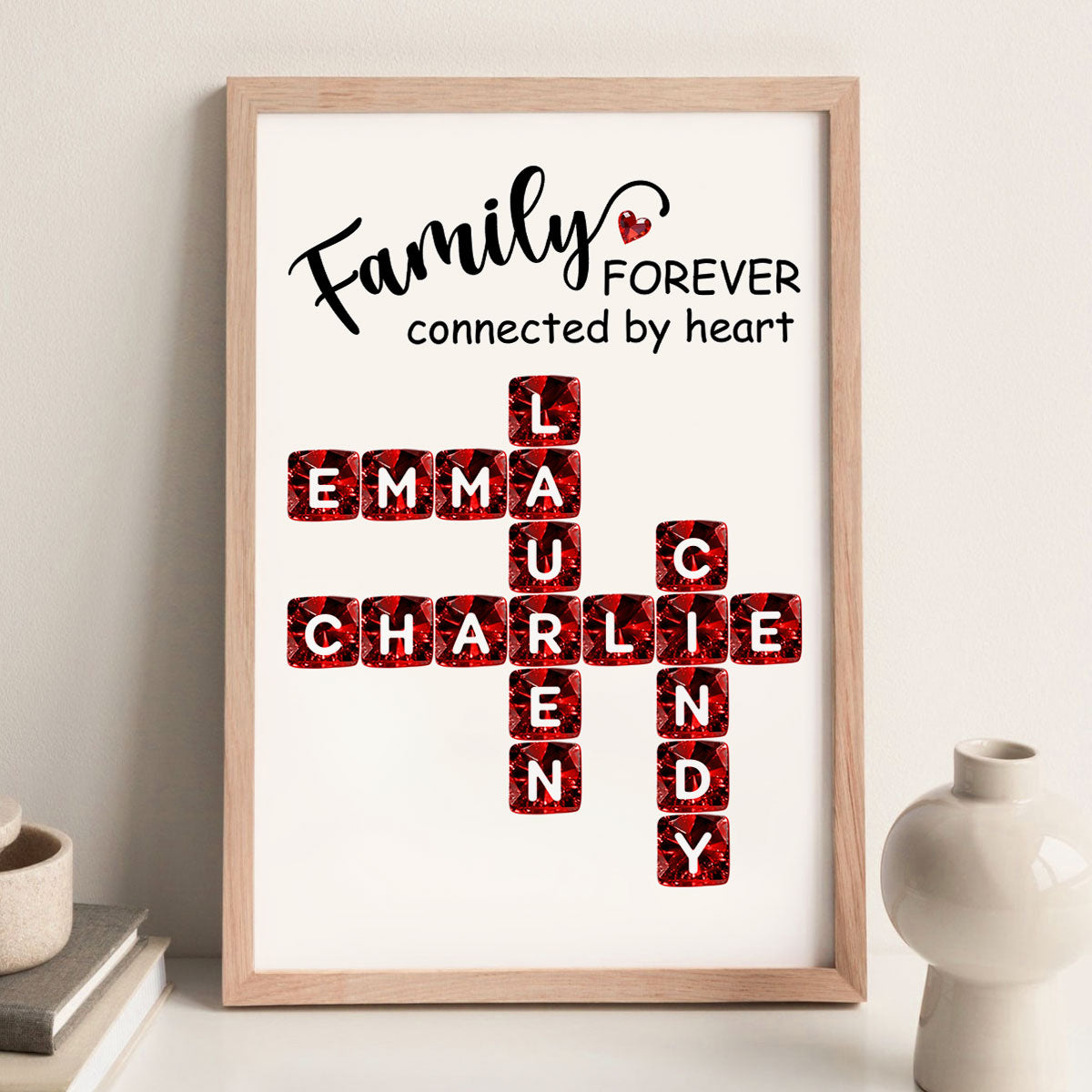 Family Forever Connected by Heart 3D Crystal Crossword - Personalized Poster - Sentimental Gift for for Loved Ones