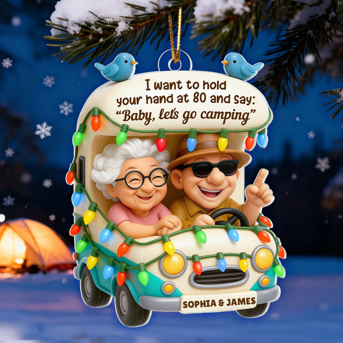 Baby Let's Go Camping Old Couple - Personalized Acrylic Ornament - Heartwarming Gift For Him, For Her, For Couple