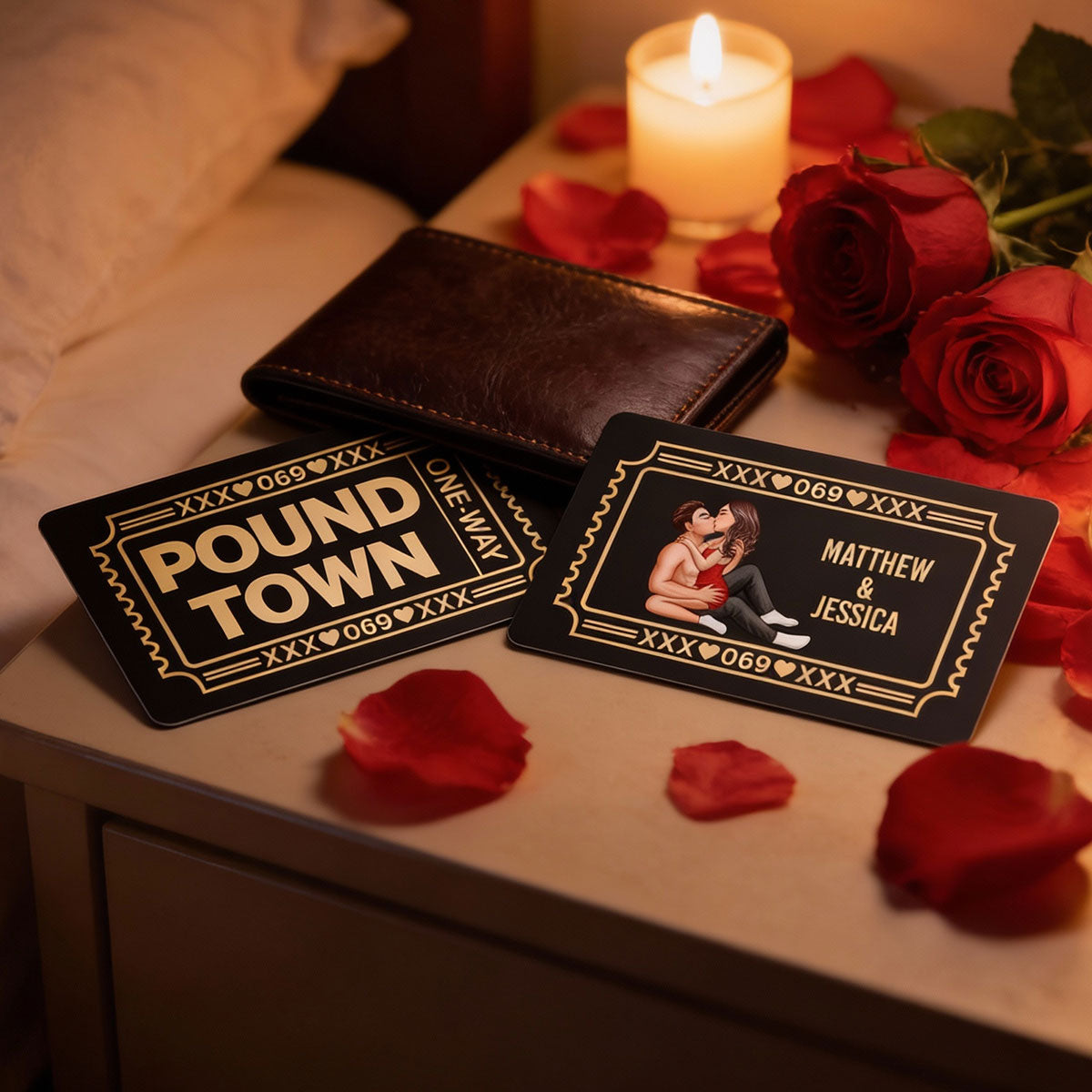 Funny Inappropriate Couple Pound Town Ticket - Personalized Metal Wallet Card - Gift For Him, Gift For Her