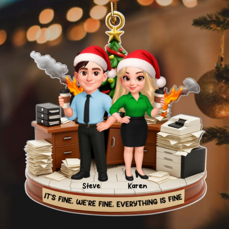 Office Chaos Coworkers - Personalized Acrylic Ornament - Christmas Gift for Coworkers, White Elephant, Secret Santa Gift