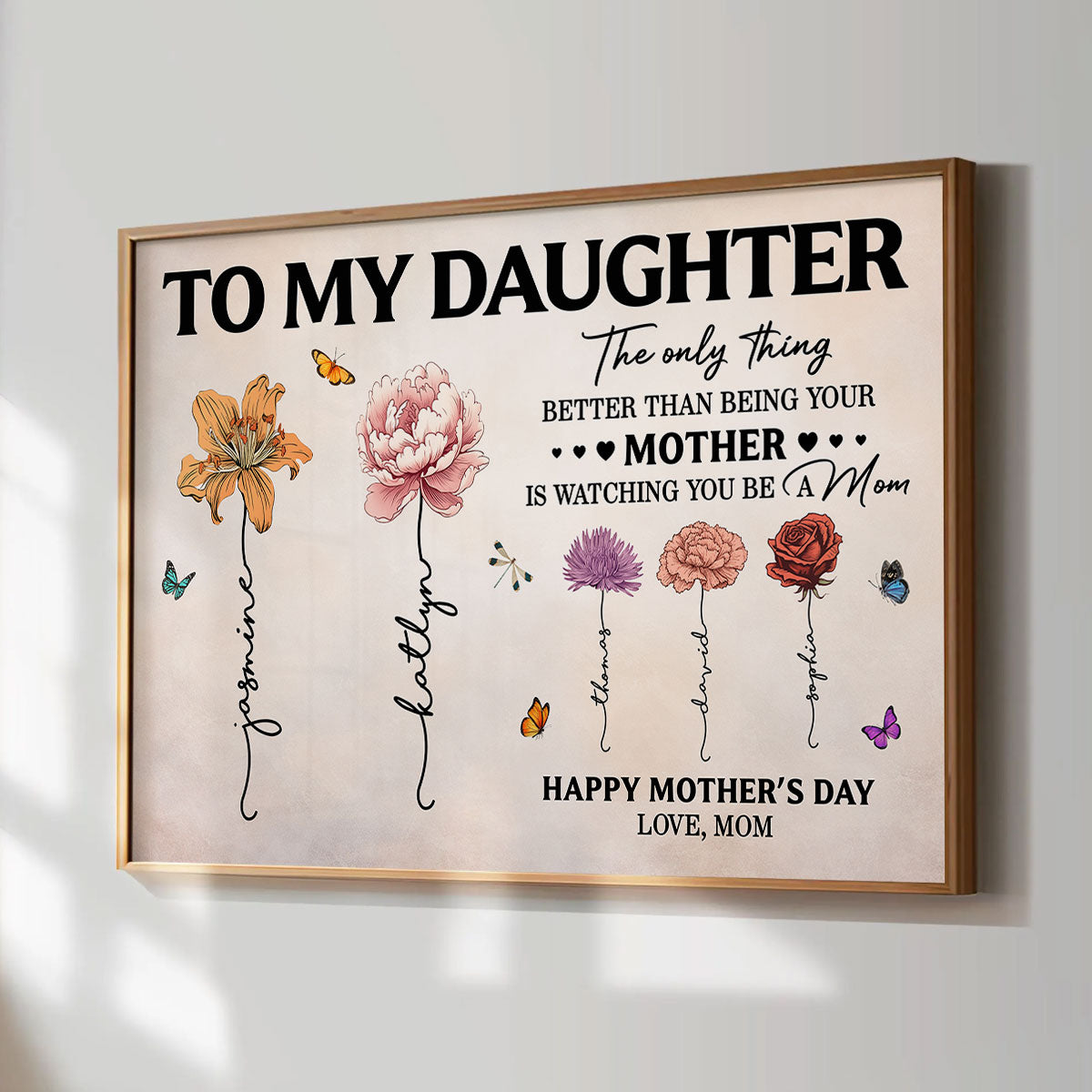 To My Daughter Mom And Daughter Custom Birth Month Flowers Kids Names - Personalized Poster - Mother's Day Gift For Daughter