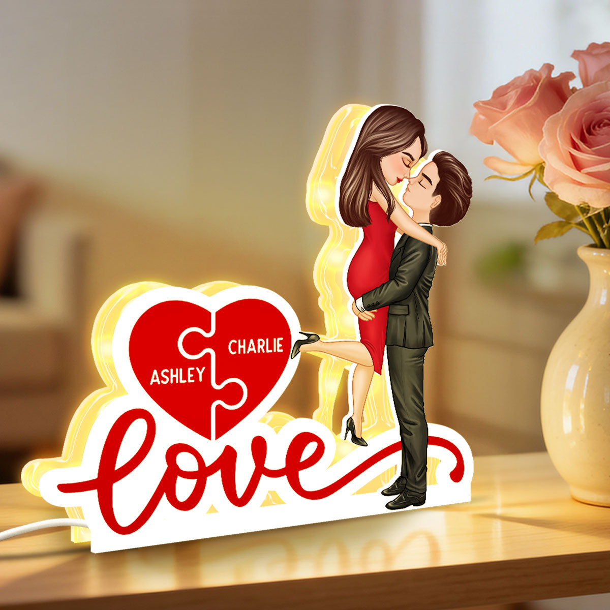 Couple Hugging Kissing Eternal Love - Personalized Light Box - Valentine's Day Gift For Him or Her