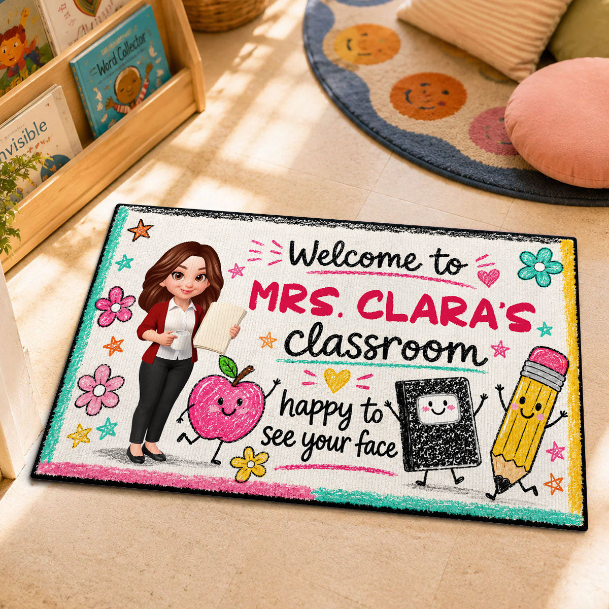 Happy to See Your Face Teacher's Classroom - Personalized Doormat - Back to School Decor for Teachers