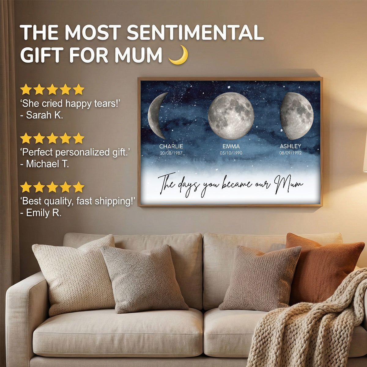 Starry Night The Day You Become Mum Grandma Custom Birth Moon Phase - Personalised Poster, Mother's Day Gift For Mum, Grandma