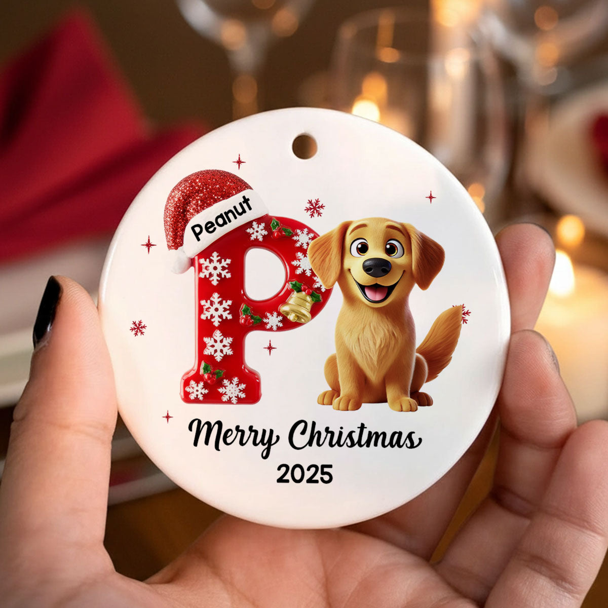 Family Member Christmas Festive Initial Name - Personalized Ceramic Ornament