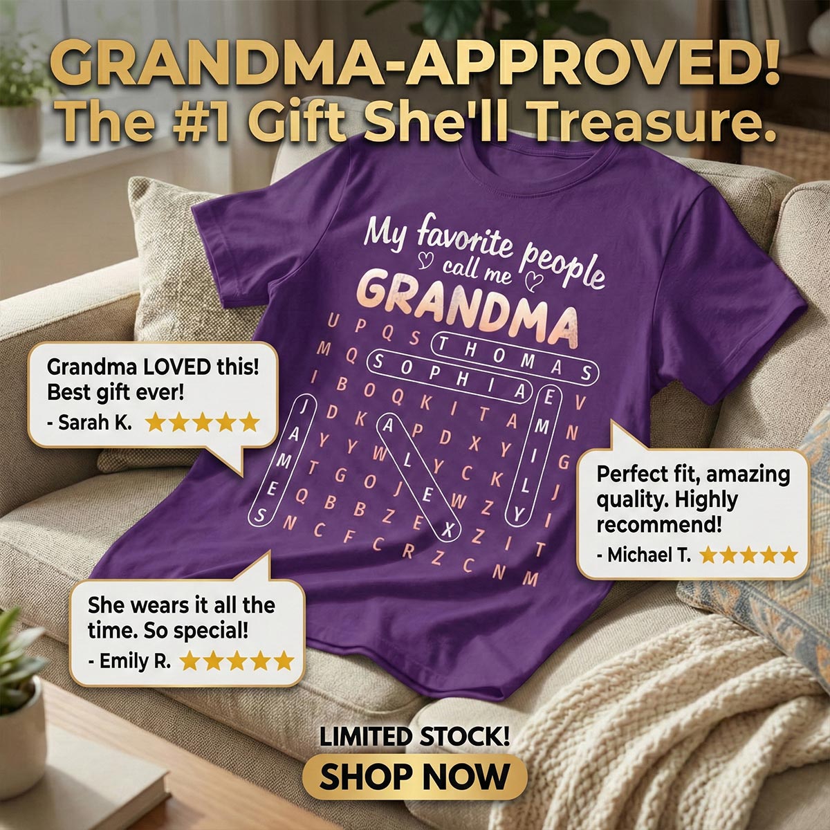 Favorite People Call Me Grandma Word Search Puzzle - Personalized Shirt - Mother's Day Gift For Grandma