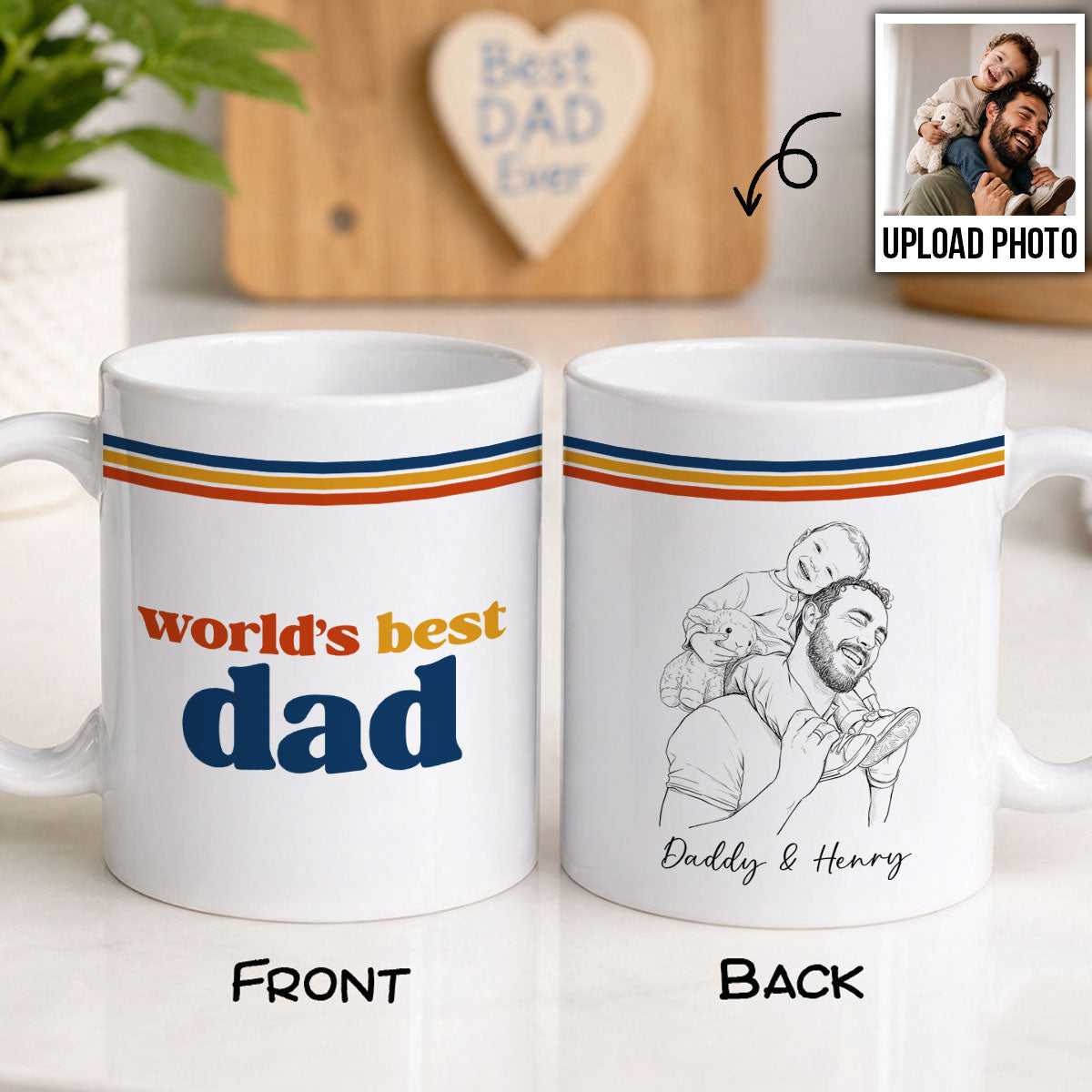 Retro World's Best Dad Pencil Sketch Art Style - Personalized Mug - Father's Day Gift For Dad, Husband