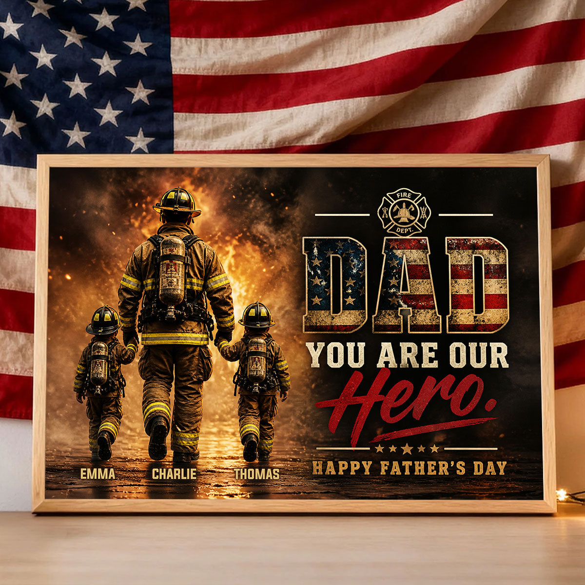 Firefighter Dad You Are Our Hero - Personalized Poster - Heartfelt Father's Day Gift for Dad, Husband