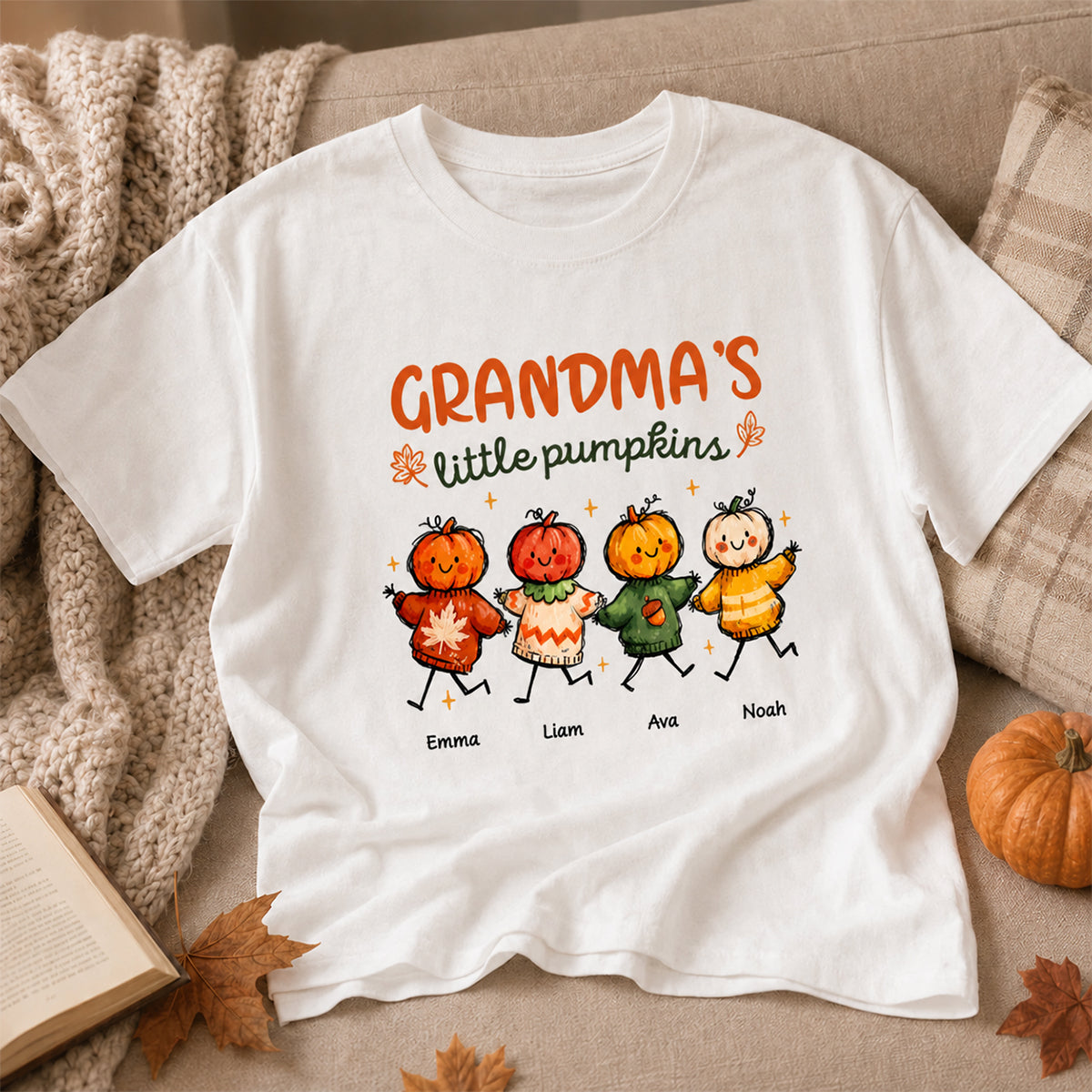 Grandma's Little Pumpkins Sweater Weather - Personalized Shirt - Trendy Fall Tee for Grandma