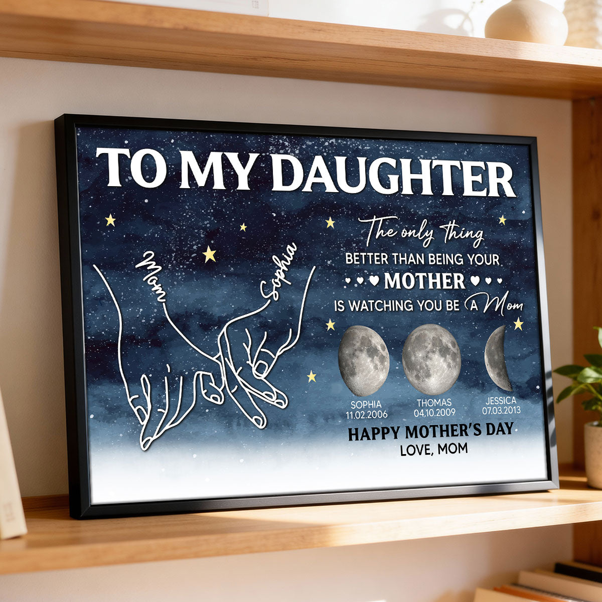 To My Daughter Mom And Daughter Custom Birthdate Moon Phase - Personalized Poster - Mother's Day Gift For Daughter