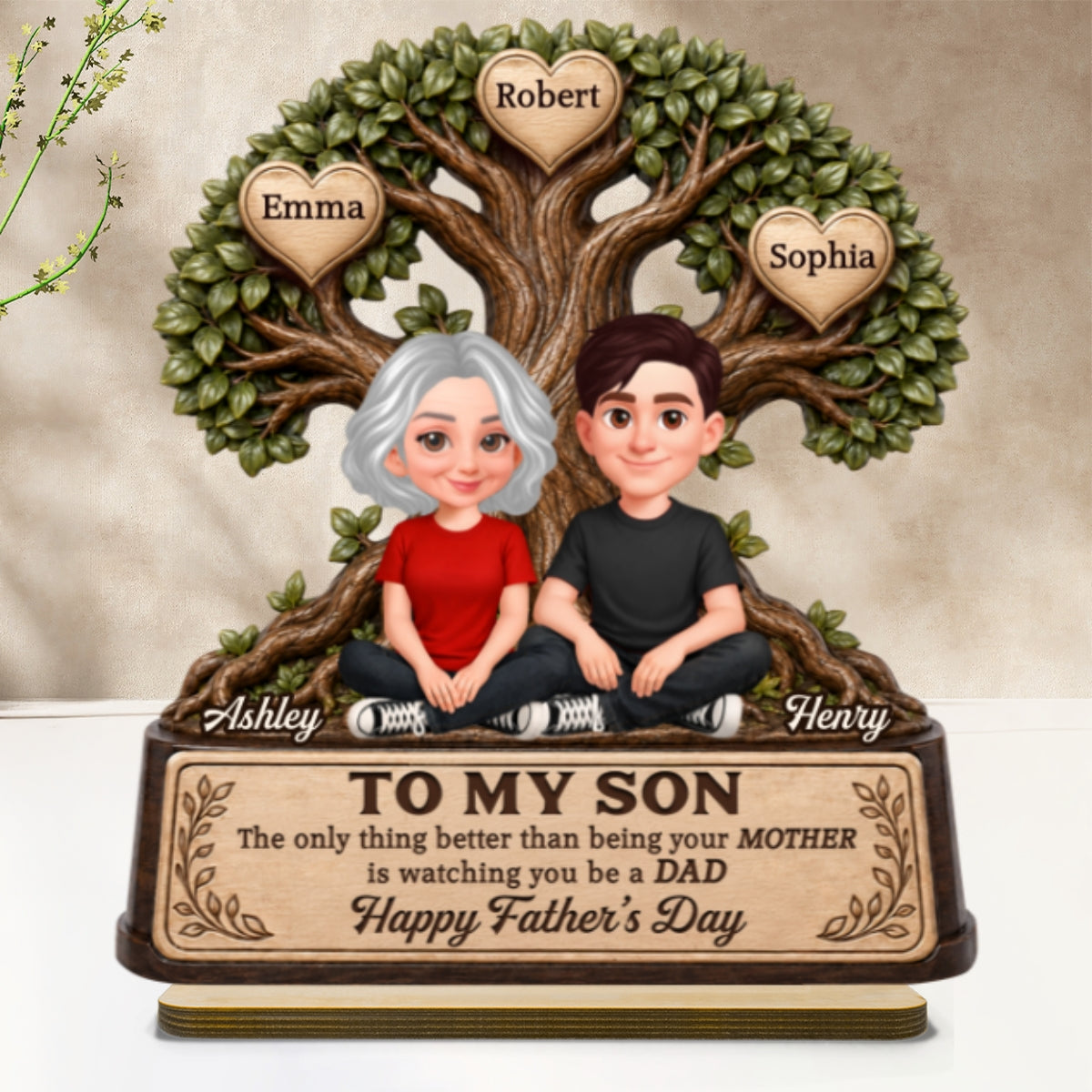 To My Son Watching You Be A Dad From Mom - Personalized 2-Layered Wooden Plaque -  Gift For Son