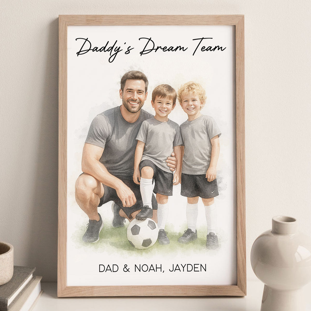 Watercolor Style Baseball Basketball Football Daddy's Dream Team - Personalized Poster - Father's Day Gift For Husband, Dad, Sport Dad