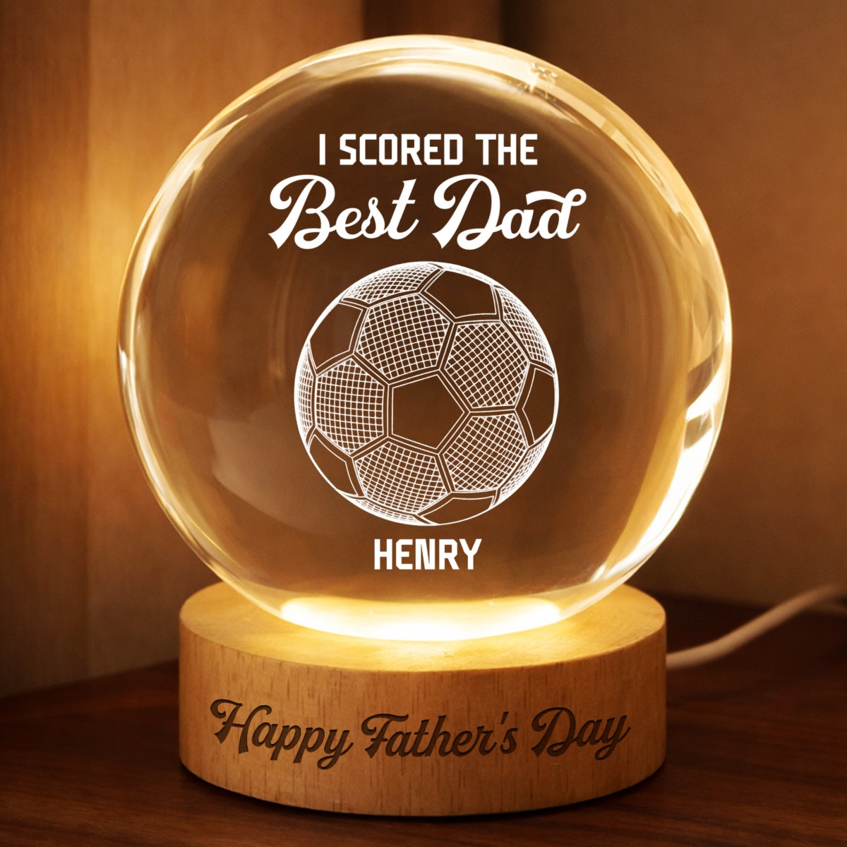 Soccer We Scored The Best Dad Illusion - Personalized Crystal Ball LED Night Light -  Gift For Dad