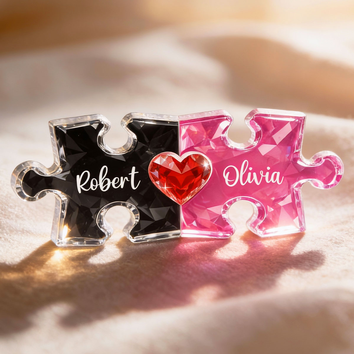 Couple Puzzles Name Sign for Valentines - Personalized Acrylic Block Plaque - Sentimental Gift for Him, for Her