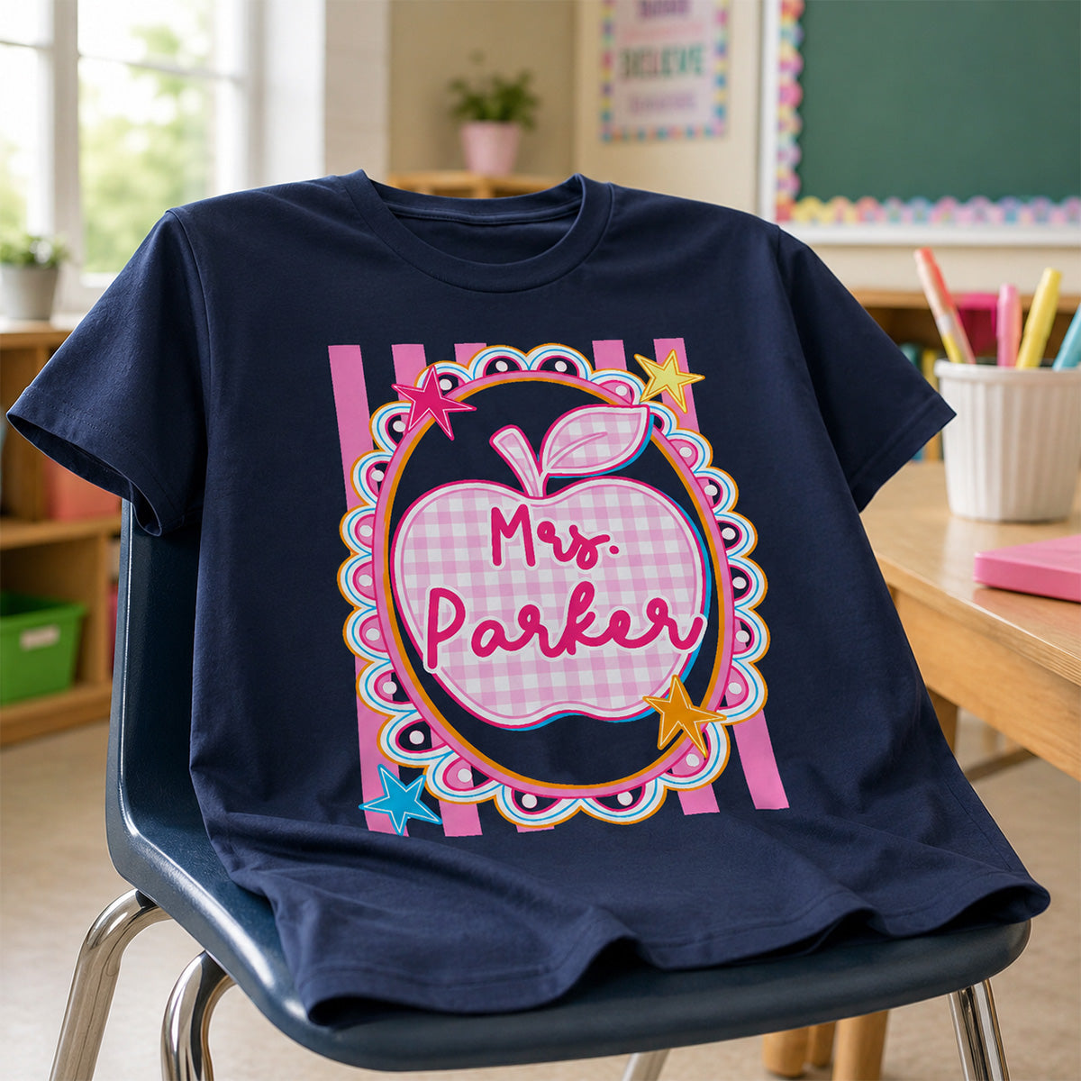 Preppy Apple Teacher Custom Name - Personalized Shirt - Back To School Gift for Teachers