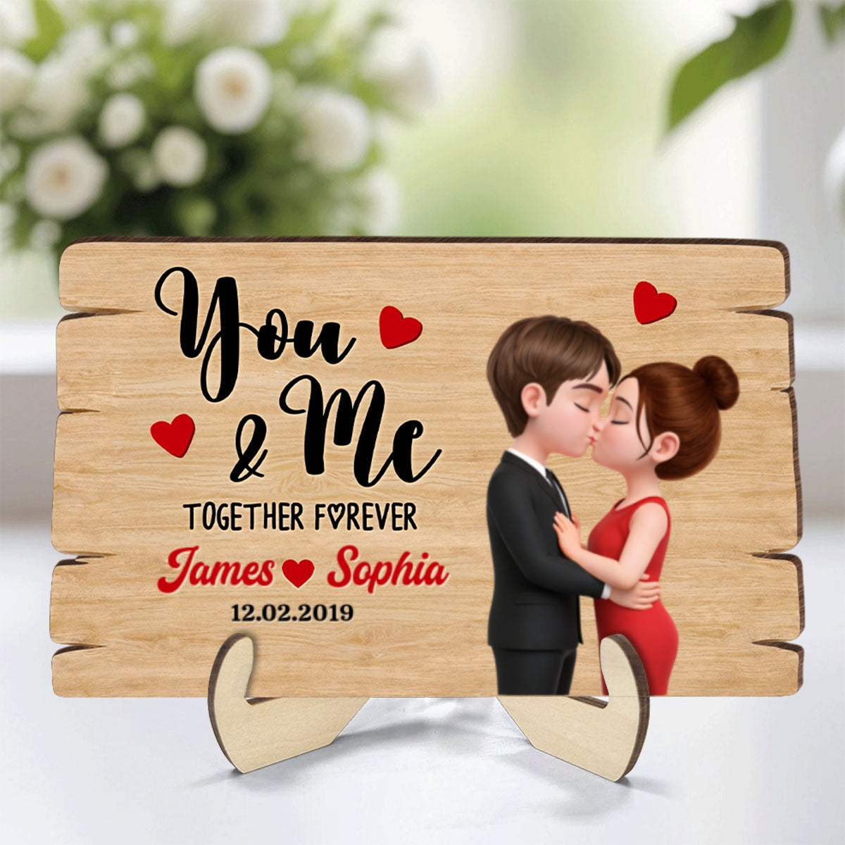 You & Me Together Forever - Personalized 2-Layered Wooden Plaque - Anniversary, Valentine's Day Gift, Gift For Him, Gift For Her