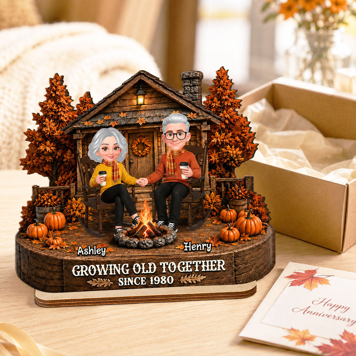 Holding Hands Couple Fall Season - Personalized 2-Layered Wooden Plaque - Gift For Couple, Him, Her