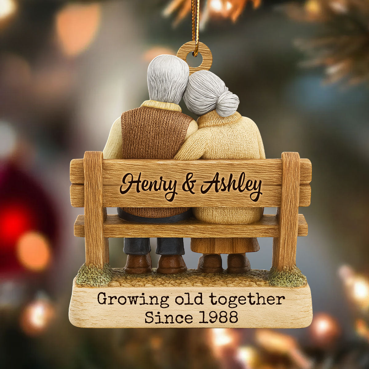 Couple Growing Old Together - Personalized Wooden Ornament - Anniversary Gift For Him, Gift For Parents, Grandparents Gift