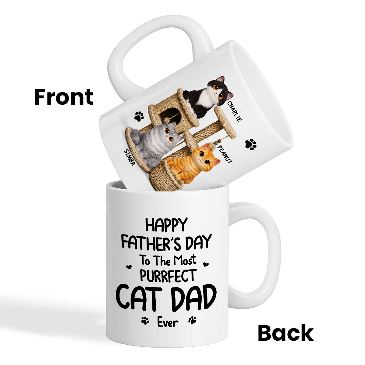 Happy Father's Day To The Most Purrfect Cat Dad Cute Cats On Cat Tree - Personalized Mug - Father's Day Gift For Cat Dad
