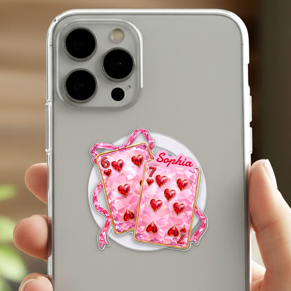 Playing Cards Valentine 6 7 Coquette - Personalized Acrylic Magnetic Phone Grip - Gift for Myself