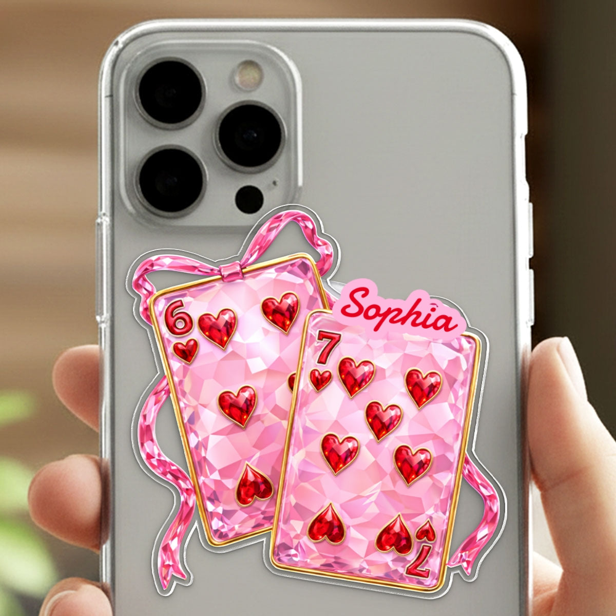 Playing Cards Valentine 6 7 Coquette - Personalized Acrylic Magnetic Phone Grip - Gift for Myself