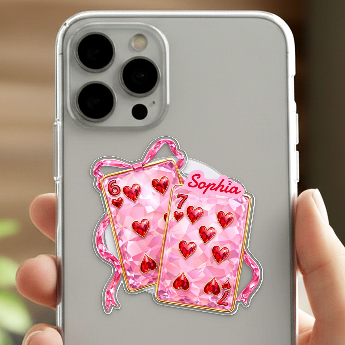 Playing Cards Valentine 6 7 Coquette - Personalized Acrylic Magnetic Phone Grip - Gift for Myself