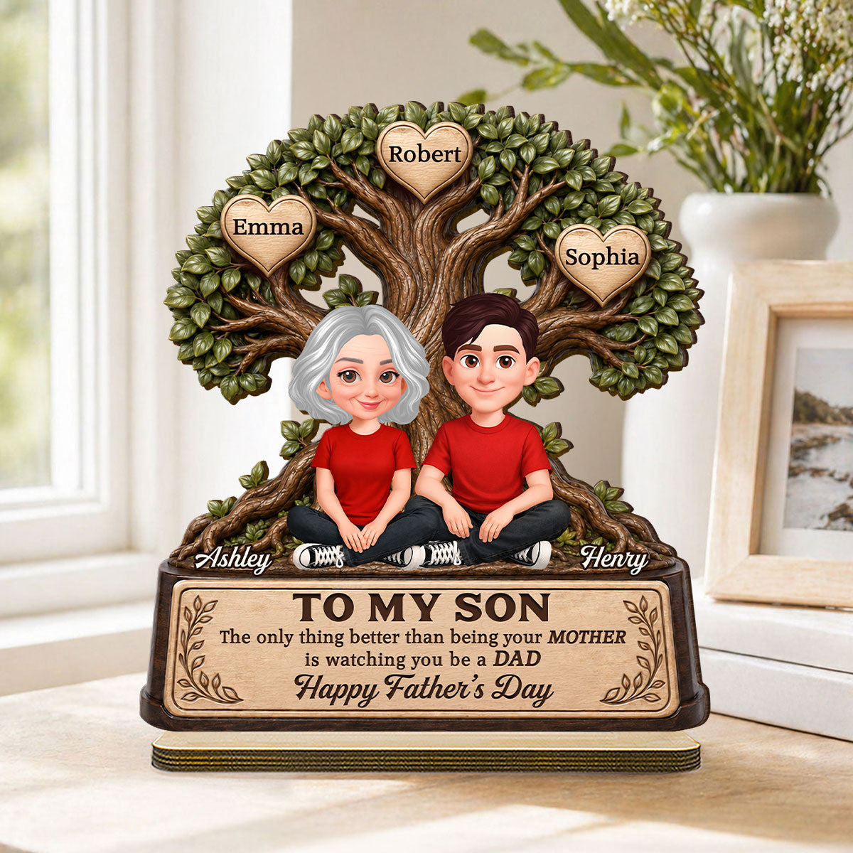 To My Son Watching You Be A Dad From Mom - Personalized 2-Layered Wooden Plaque -  Gift For Son