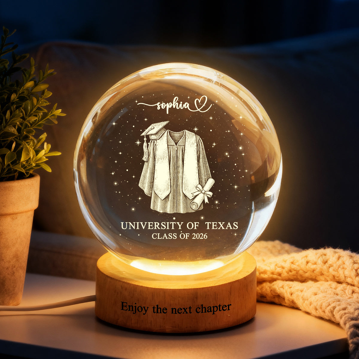 Class of 2026 - Personalized Crystal Ball LED Night Light - Custom Graduation Gift for Daughter, Son, Grandkids