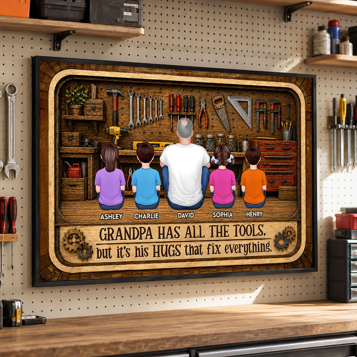 Retro Vintage Grandpa Has All The Tools His Hugs Fix Everything - Personalized Poster - Father's Day Gift For Grandpa, DIY Man, Handyman