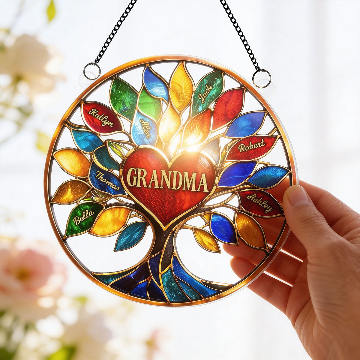 Grandma Colorful Tree Of Life - Personalized Suncatcher Ornament - Mother's Day Gift For Grandma, Mom, Wife