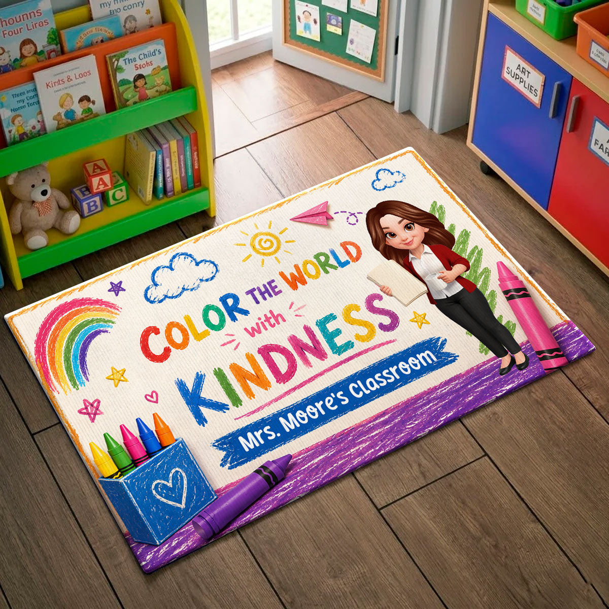 Colour The World With The Kindness - Personalized Doormat - Back To School Gift For Teacher, Classroom Decor