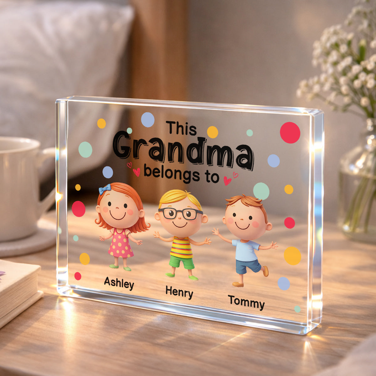 This Grandma Belongs to Cute Grandkids - Personalized Acrylic Block Plaque - Heartfelt Gift for Grandma