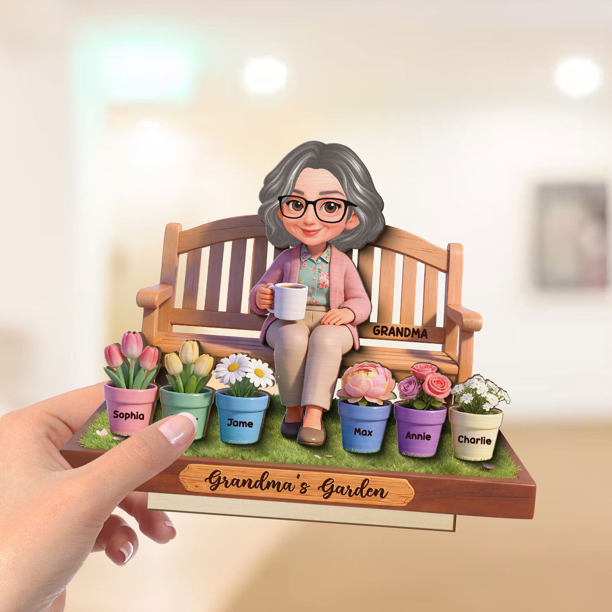 Beautiful Grandma's Garden Custom Grandkids Names - Personalized 2-Layered Wooden Plaque - Gift For Grandma
