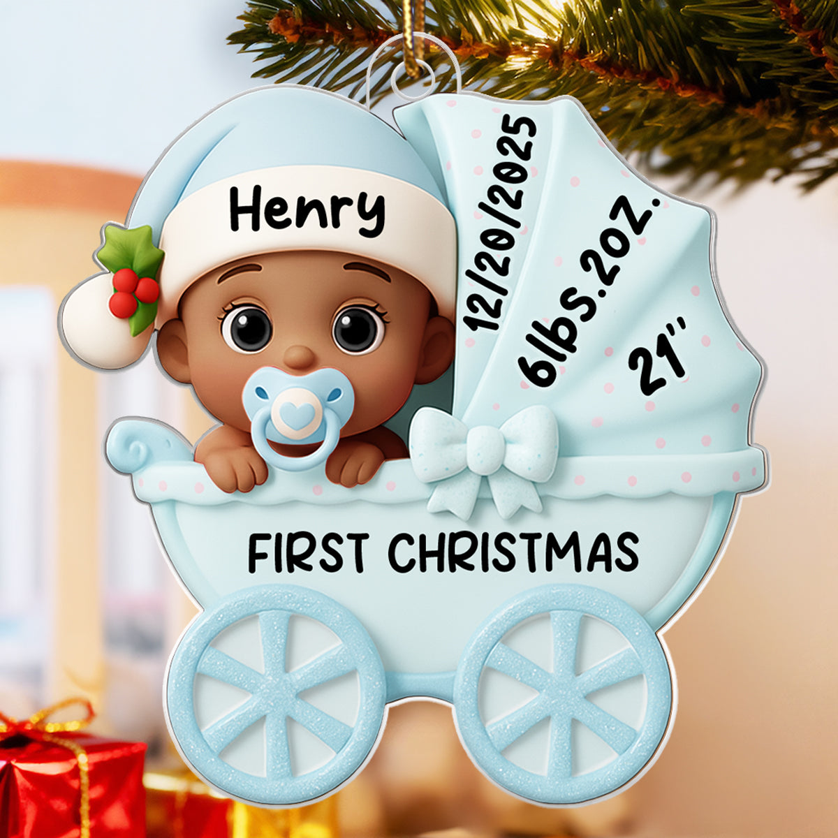 Baby Carriage First Christmas - Personalized Acrylic Ornament - Unique Christmas Gift For New Parents, Newborn Keepsake
