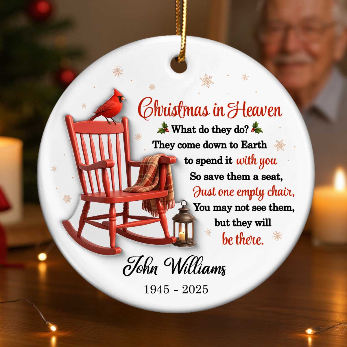 Christmas in Heaven - Personalized Ceramic Ornament with Acrylic - Sympathy Gift For Loss Of Loved Ones
