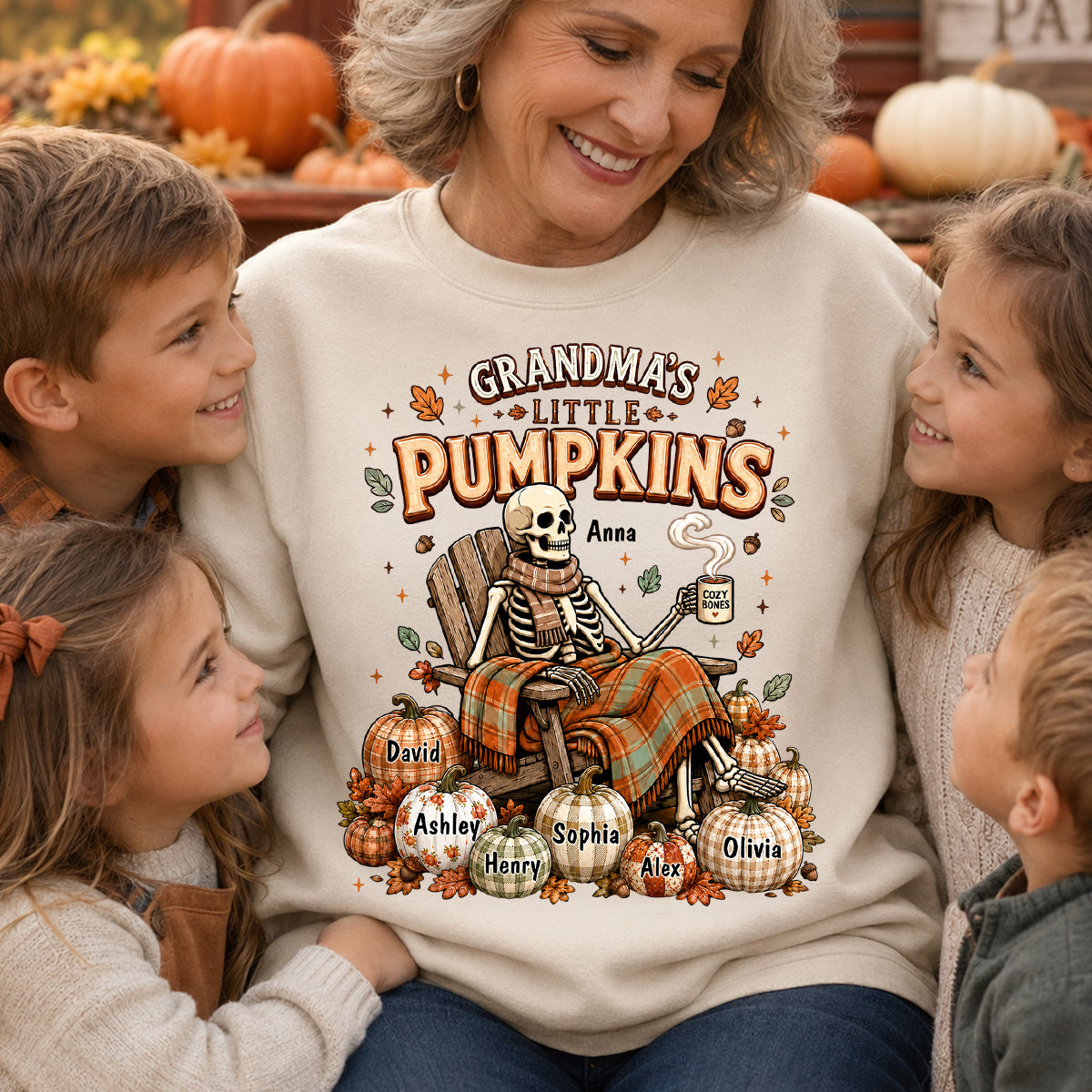 Grandma Skeleton Pumpkins Halloween - Personalized Shirt - Halloween Gift, Gift For Grandma