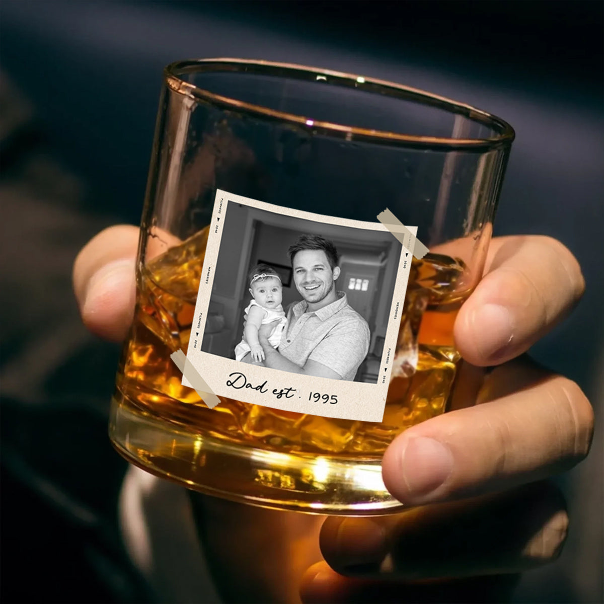 Custom Photo Dad Est - Personalized Whiskey Glass - Father's Day Gift for Dad, Husband