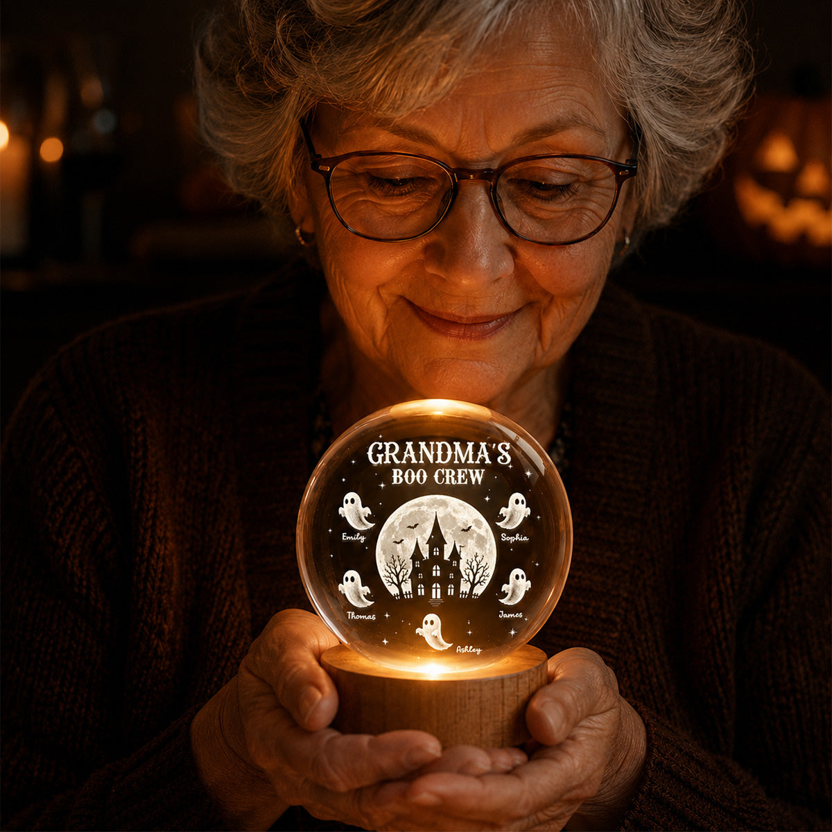 Grandma Boo Crew - Personalized Crystal Ball Night Light - Halloween Gift, Halloween Decoration
