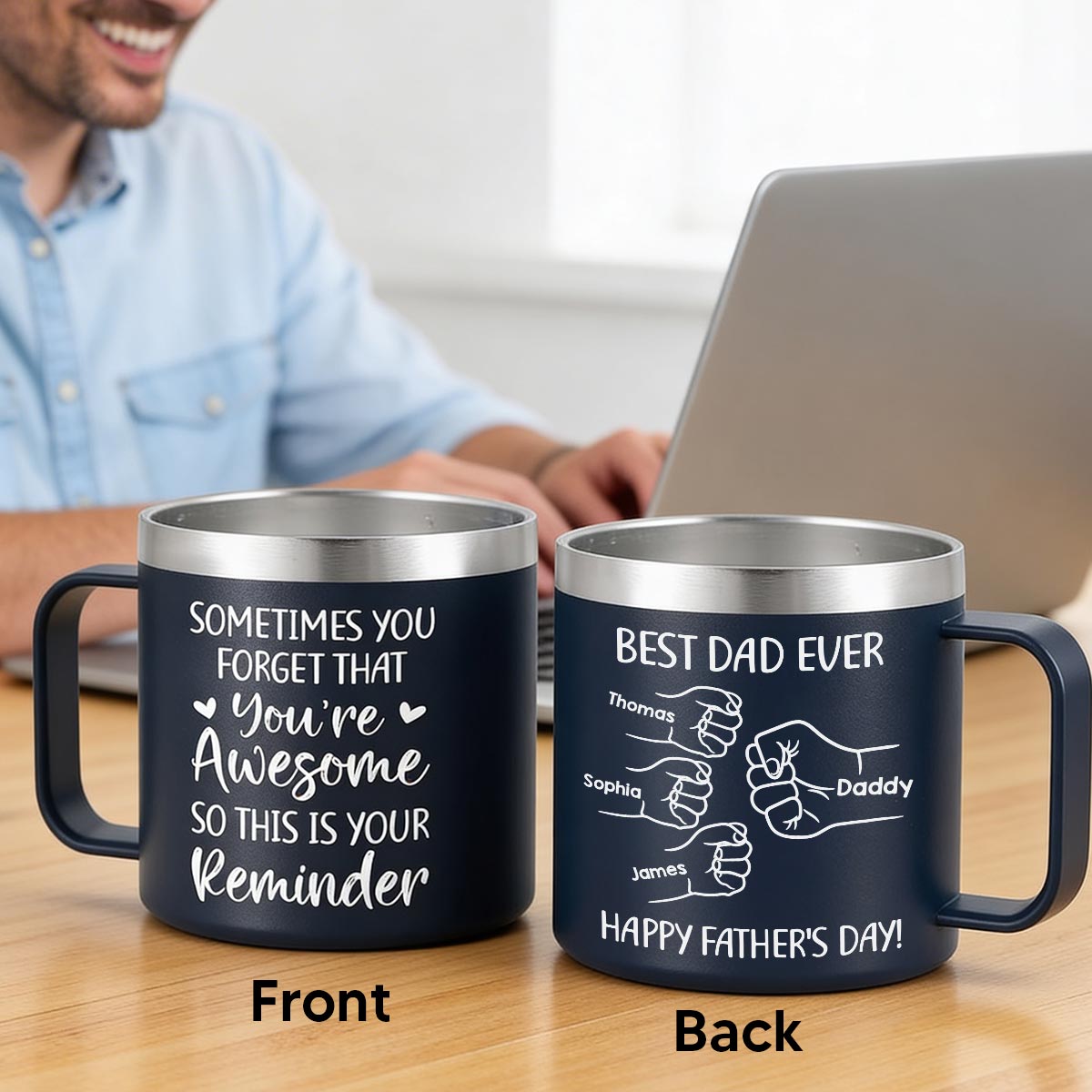 Sometimes You Forget That You're Awesome Best Dad Ever Fist Bumps - Personalized Stainless Steel Tumbler with Handle