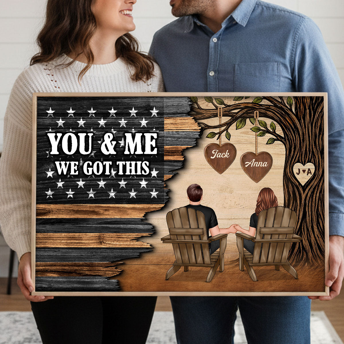 Forever Love Couple Under Tree Half Nation Flag - Personalized Poster - Valentine's Day Gift For Couple